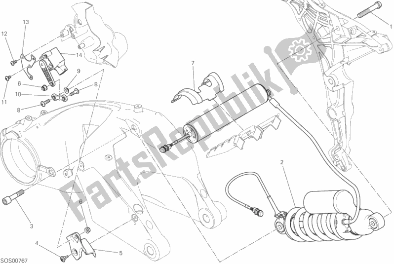 All parts for the Rear Shock Absorber of the Ducati Multistrada 1200 S Touring Brasil 2016